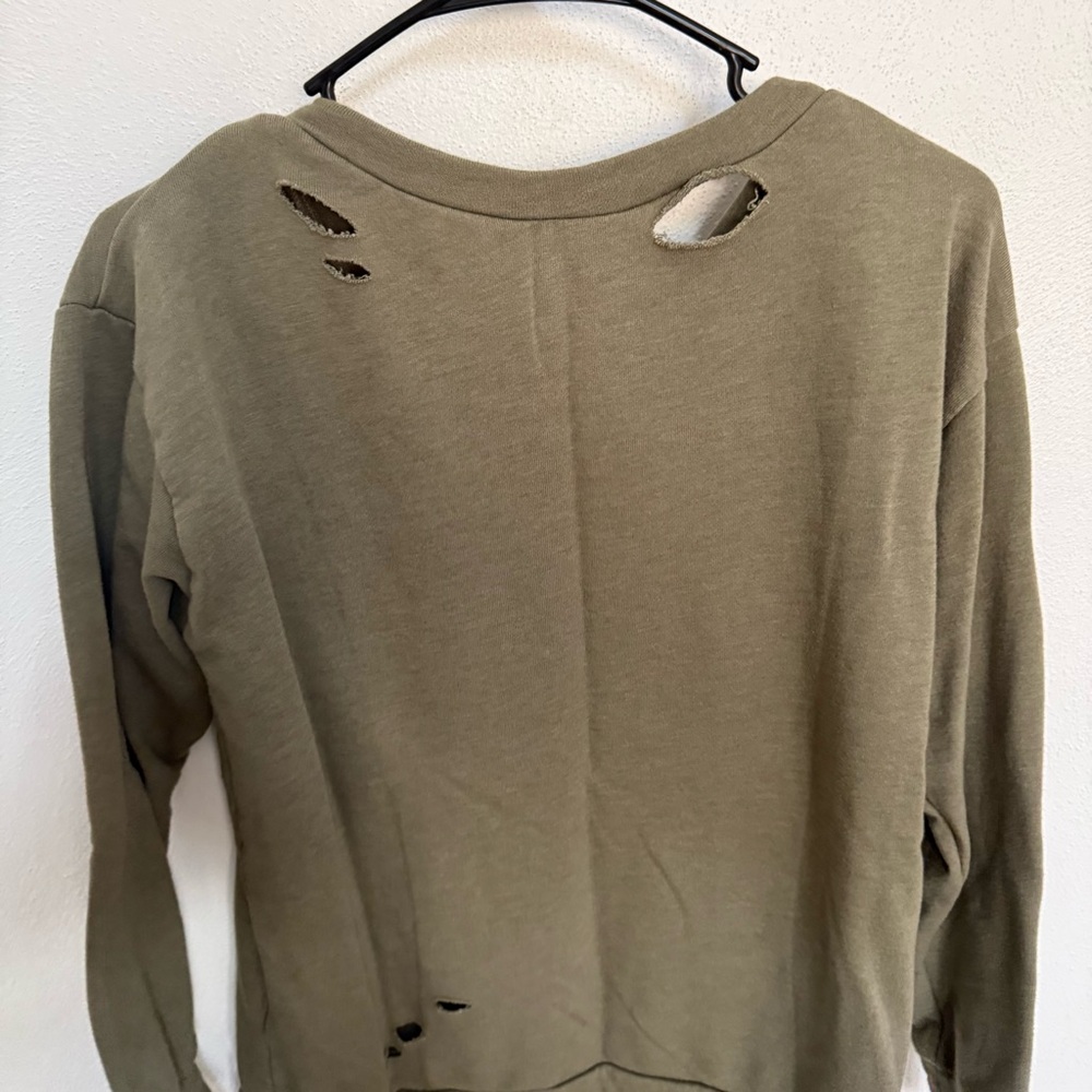 Mossimo Supply Co. Olive Green Distressed Sweatshirt - Picture 5 of 8